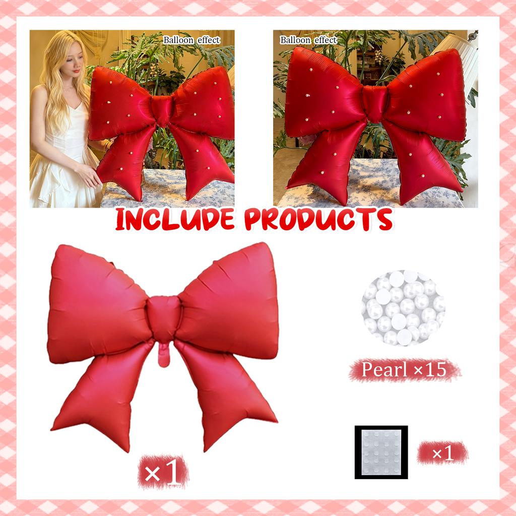 Bow Aluminum Foil Balloon Strap with Pearl Decoration for Birthday Party, Wedding Proposal, Shower Party Decoration