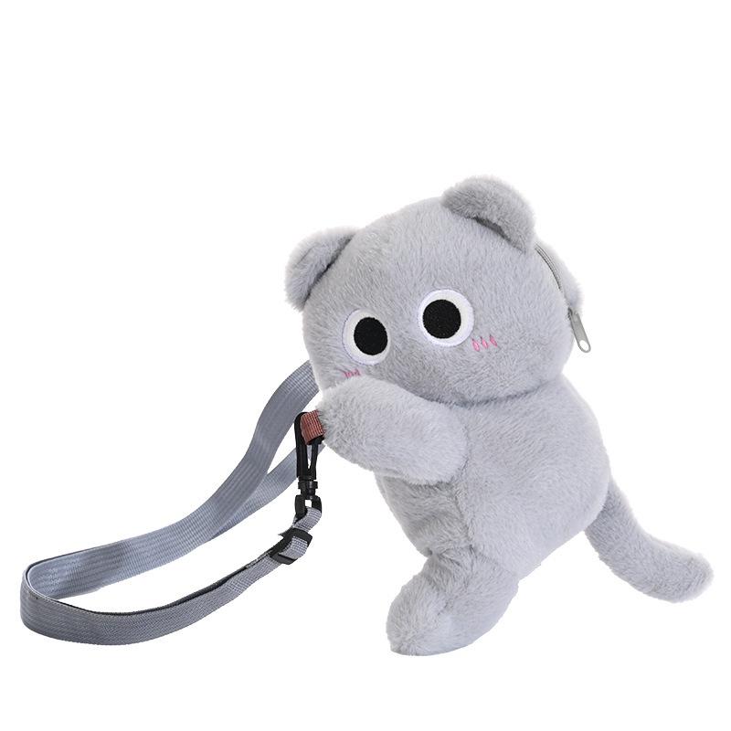 Cute Black Cat Plush Backpack Crossbody Bag Kawaii Fluffy Kitten Key Pendant Stuffed Animal Shoulder Bag Girl Gift Car Key Ring