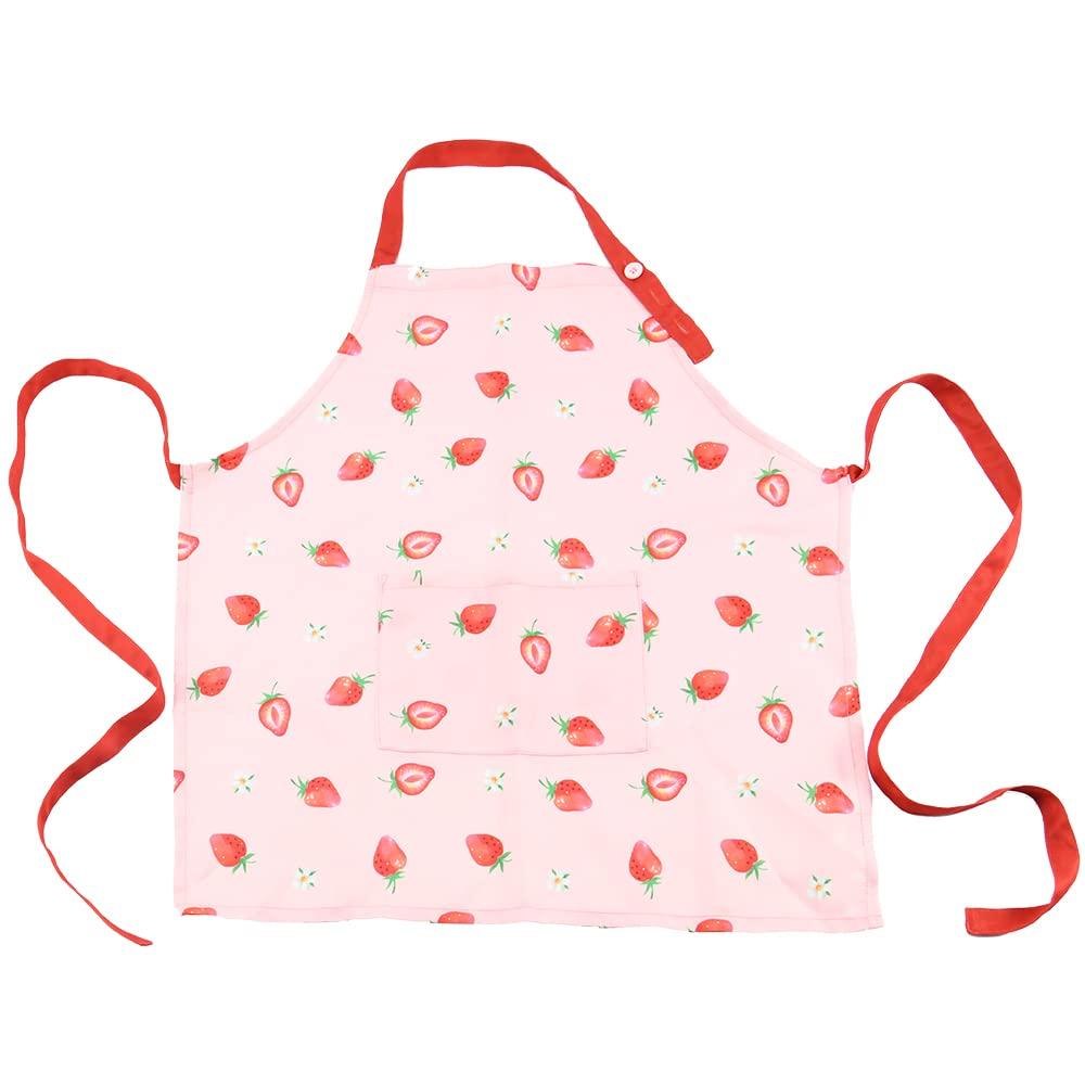 Yakusel Set Schürze für Kinder mit Aufbewahrungshöhe Kordelzug Kochen Erdbeere und 50518 3-teilige Tasche, 120-150cm, Bandana, Tasche, Klasse, L, Blume,