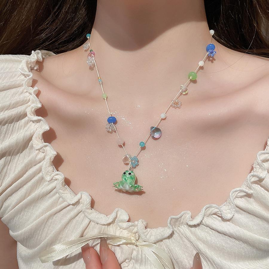 Summer Color Stars Beaded Pendant Necklace Female Sweet Small Fresh Clavicle Chain Vacation Style Niche Versatile Necklace