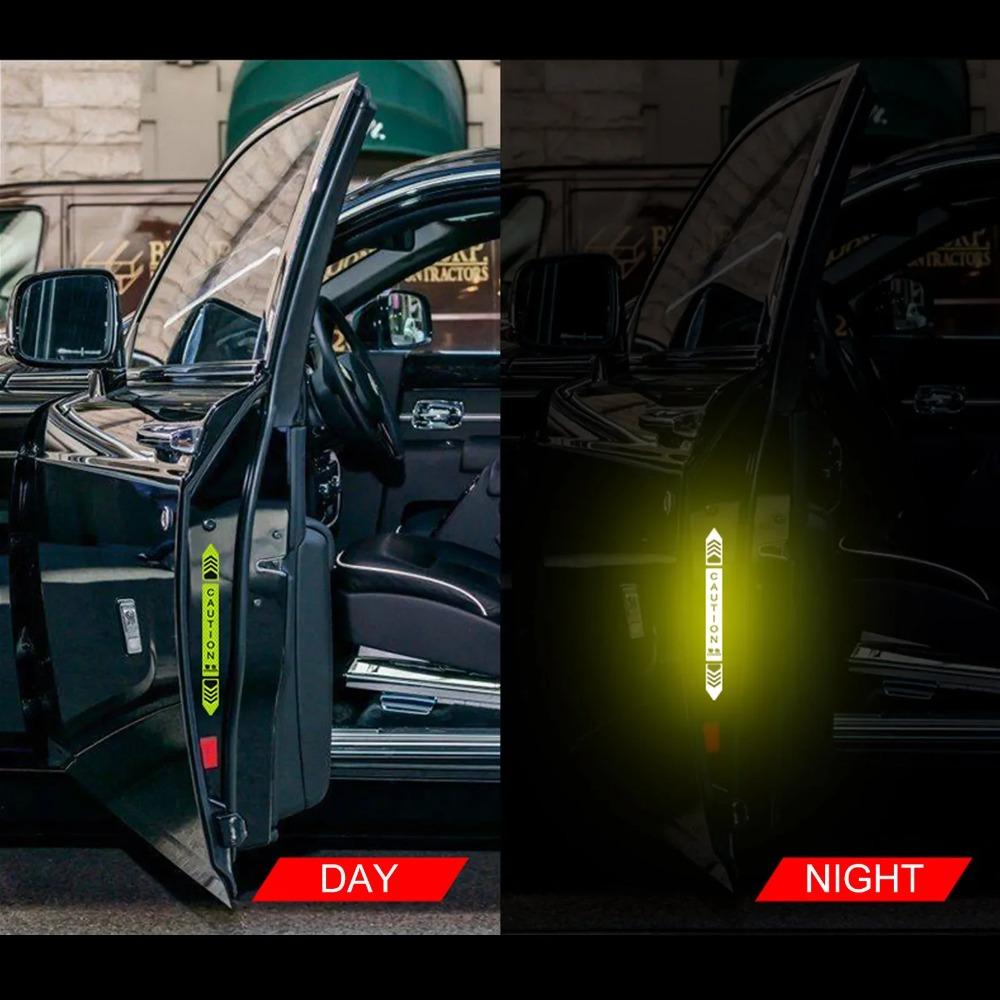4PCS Reflective Car Door Stickers - Safety Opening Warning Reflector Tape Decal, Auto Exterior/Interior Safety Accessories