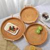 Dinner Serving Tray Breakfast Bread Food Plate Handwoven Rattan Storage Tray Round Shape Fruit Cake Wicker Basket With Handle