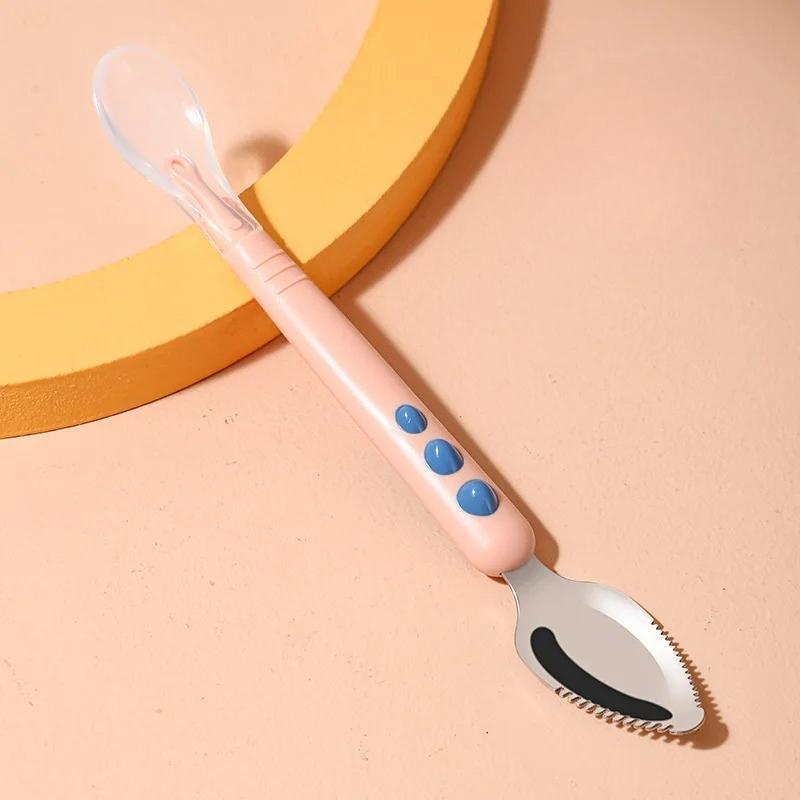 

Детская ложка для соскабливания фруктов, ложка для кормления, мягкая силиконовая ложка, детская, легкая в употреблении фруктовая ложка, принадлежности для матери и ребенка розовый