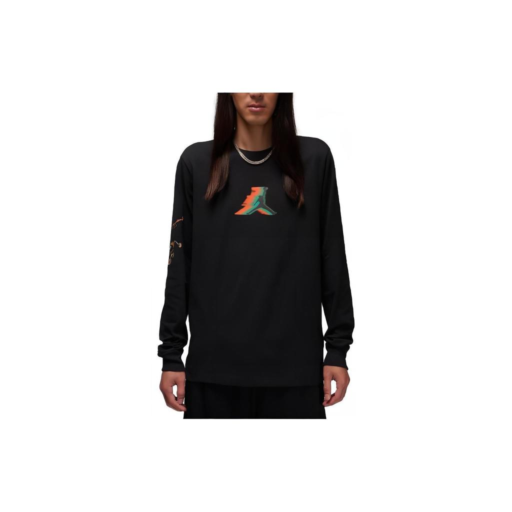 Jordan Logo Print Vintage Round Neck Pullover Long Sleeve T-Shirt Men Tops Black FB7456-010