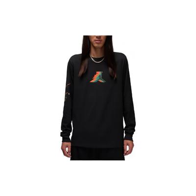Logo Print Vintage Rundhals-Pullover Langarm-T-Shirt Herren Tops Schwarz FB7456-010