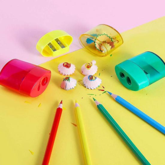 Double Hole Pencil Sharpener with Lid Plastic Manual Pencil Sharpener Portable Colored Pencil Sharpener for Kids Adults Students School Office