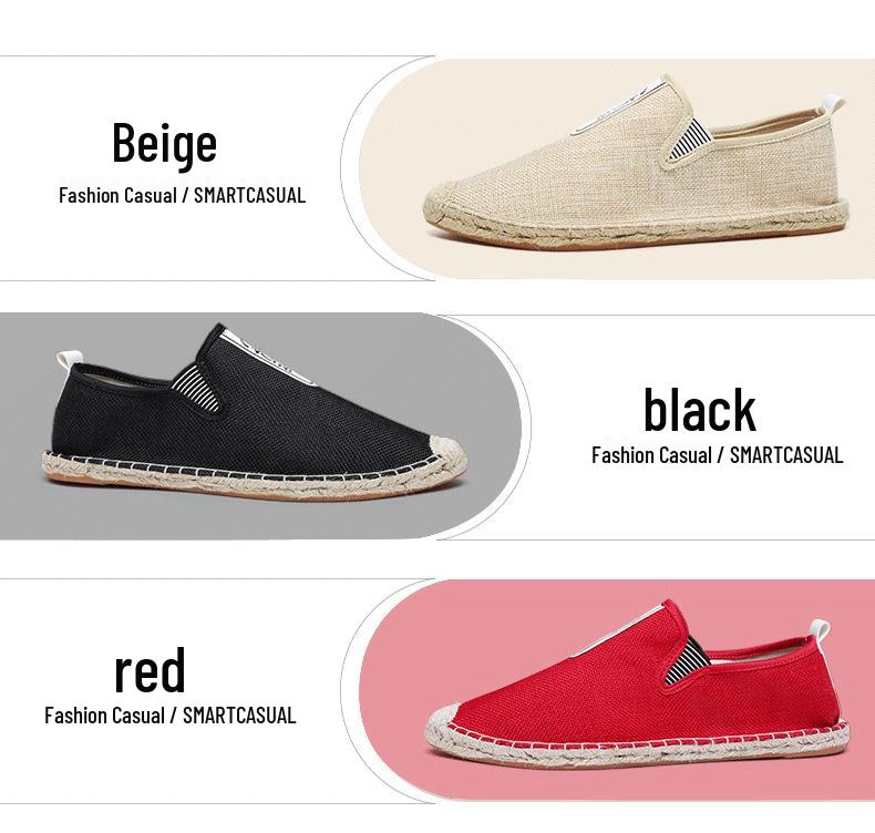 Men's Summer Canvas Slip-Ons: Breathable Linen Straw Weave, Shock-Absorbing Casual Shoes for Couples
