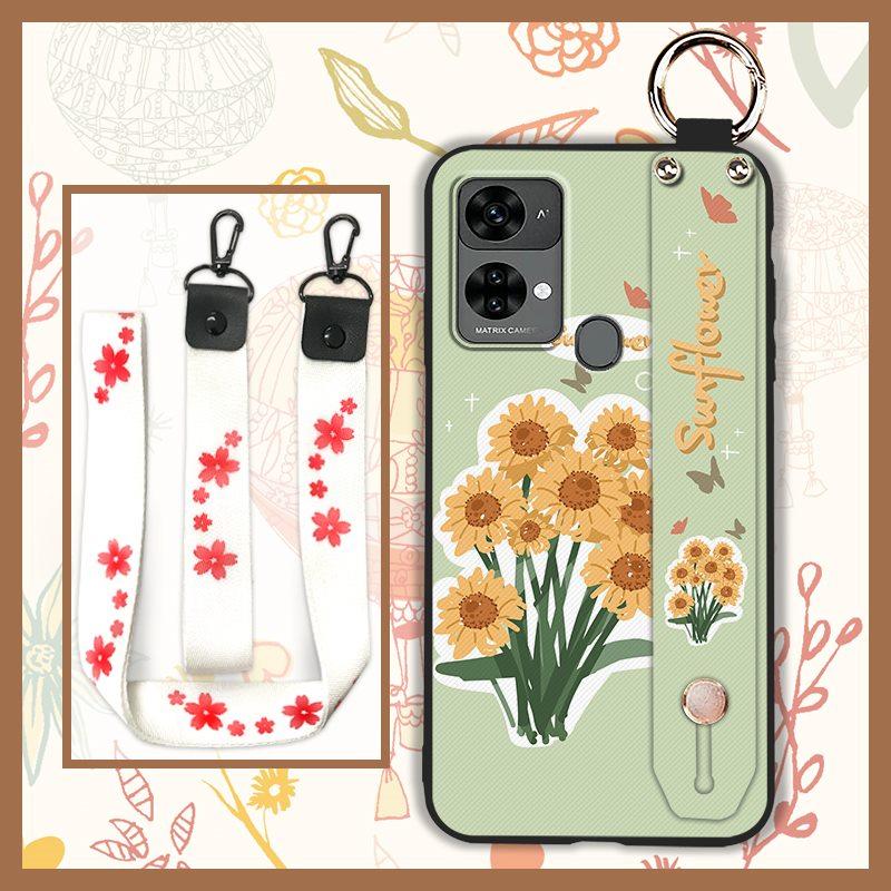 Oil Painting Phone Holder Phone Case For Oukitel C33 Back Cover Anti-dust Protective Anti-knock Lanyard Silicone Flower