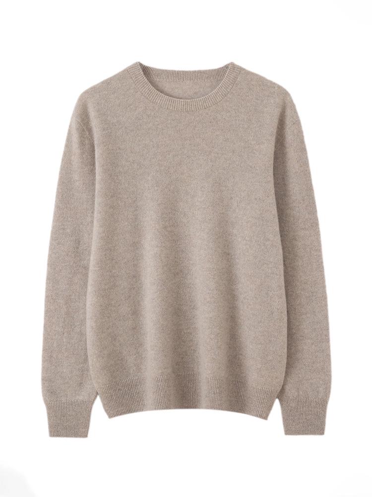 Women's Round Neck Cashmere Sweater - 100% Knit, Versatile Long Sleeve for Autumn/Winter Business Casual