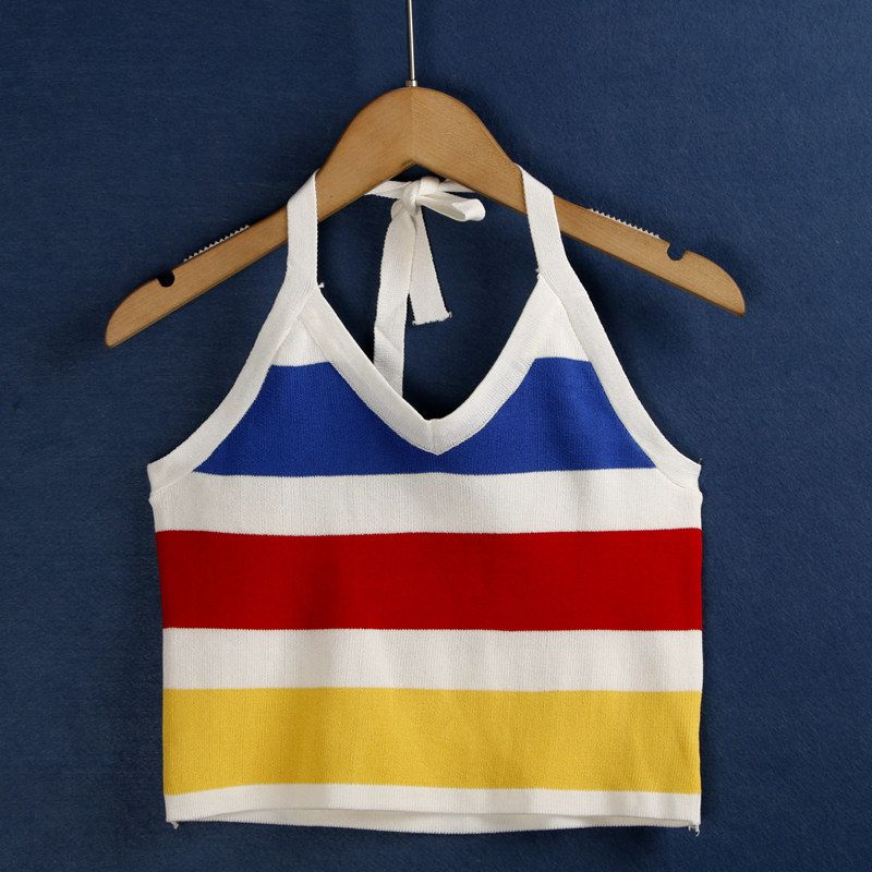 

Шея V-образный вырез Пуловер Широкая полоска Приталенный Жилет Color stripe S