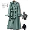 Damen Zweireihiger Gürtel Langer Trenchcoat Reverskragen Schmal Geschnitten Winddicht Übermantel Oberbekleidung