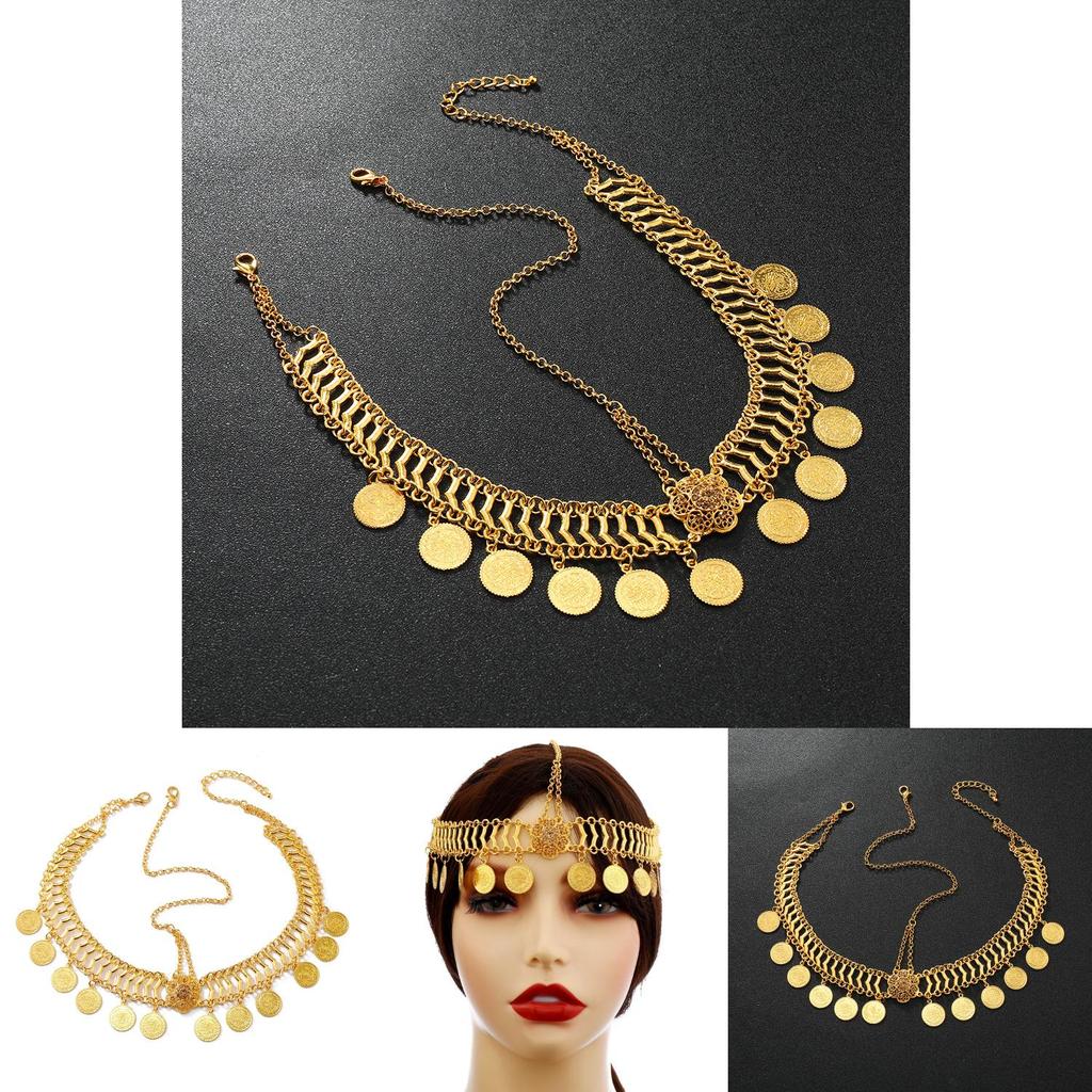 Gemstone Decor Simulation Flower And Circular Tassel Design Headwear Gold