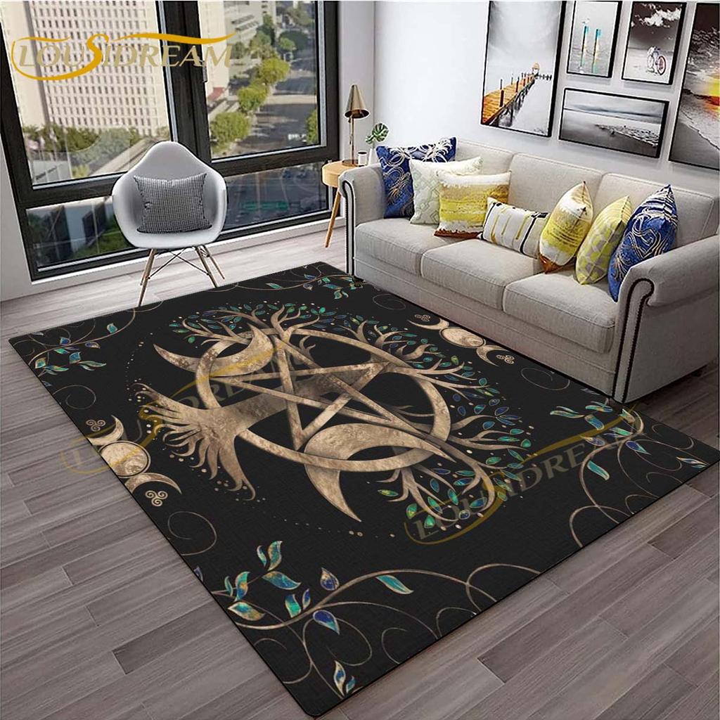 3D-Teppich mit Baum des Lebens, geheimnisvoller Tarotkarten-Teppich für Schlafzimmer, Wohnzimmer, Schlangenteppiche, Boho-Mondphase und Sterne, Schmetterlingsteppich