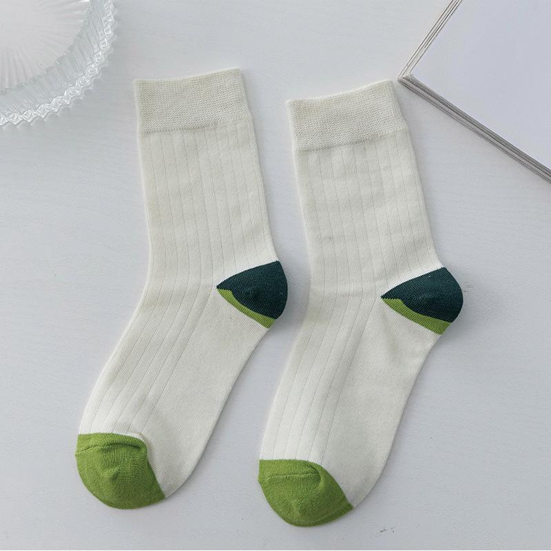 Green Striped Socks for Women's Autumn and Winter Trendy Socks In A Color-blocked Style. Wear Mid-calf Socks for Women