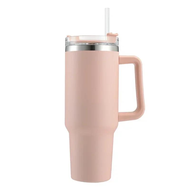 

Stainless Handle Steel 40oz Cup Double-layer Thermos Cup Sport Kettle for Men and Women Vacuum Cold-insulated Car Cup with Straw 40oz рожевий