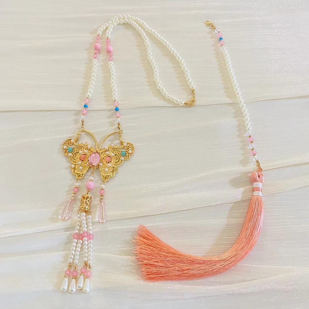 Alloy Chinese Style Necklace Pearl Inlaid Design Pearl Tassel Chain Hanfu Jewelry Hanfu Matching