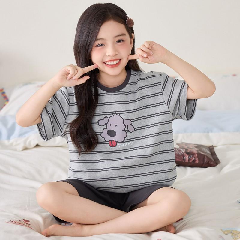 Girls Cotton Pajama Set Short Sleeve Cartoon Print Sleepwear Kids 8 Years