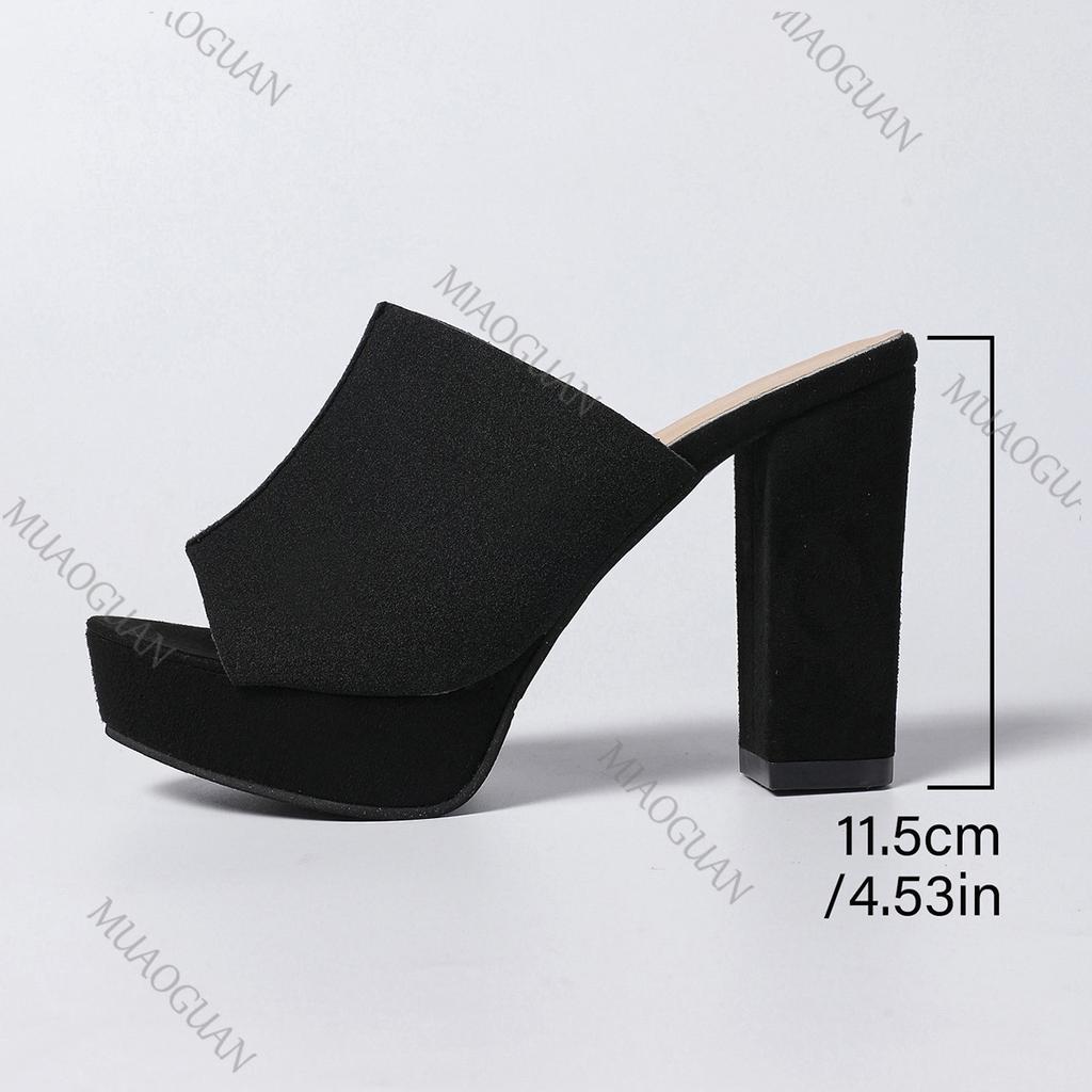 Fashion Summer New Women's Square Toe High-heeled Slippers Platform Black Fish Mouth Plus Size Party Shoes Elegant Heel Sandals Slides