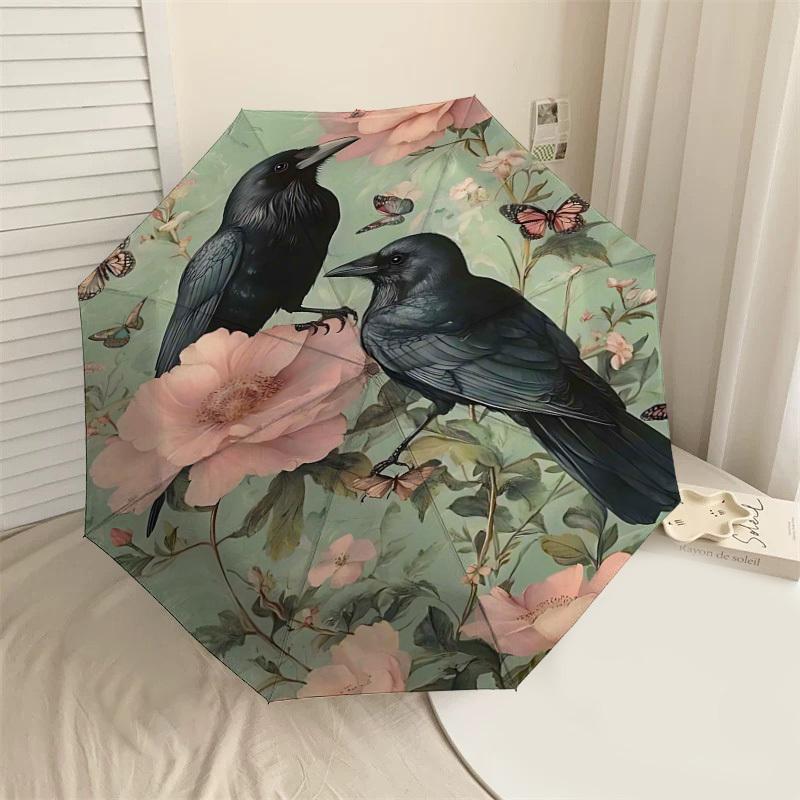 

1PC Crows Flowers Umbrella-8-Rib Reinforced, Automatic Open, Lightweight & Durable, Fashion Accessory for Outdoor-D381