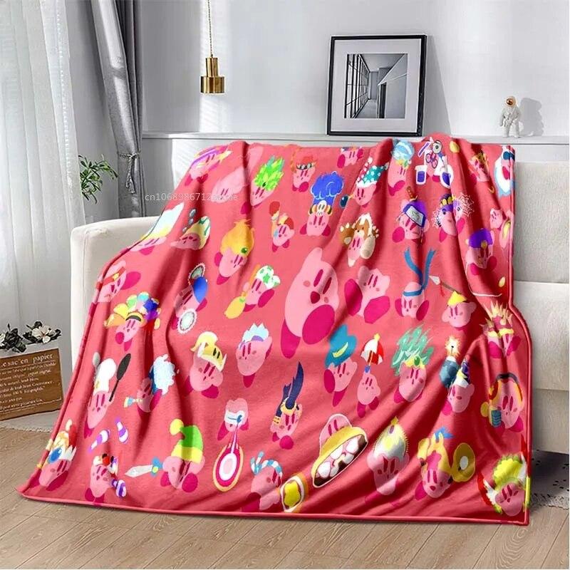 Kawaii Kirbys Pătură de flanel Cadou pentru copii, fete, roz, artă de desene animate, ușoare, calde, cadou de zi de naștere