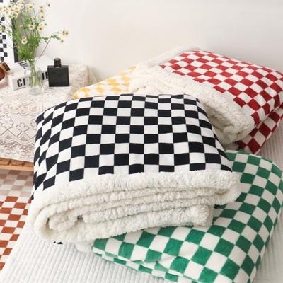 Throw Blanket Checkerboard Design Sofa Comfortable Touch Indoor Polyester Winter Bed Wool Warm Blanket