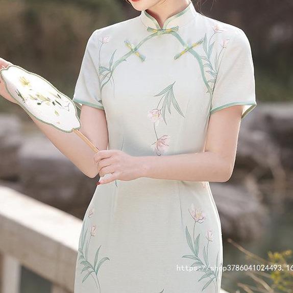 2024 Elegant Slim Fit Summer Cheongsam: Skin-Friendly, Long Length, Youthful Style