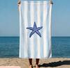 Ocean Waves Striped Collage Watercolor Hand-Painted Style Beach Towel Quick Dry Sand Proof Towel Lightweight Summer Bath Towel