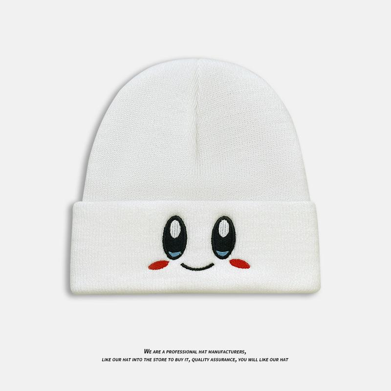 

Pink Star Kirby Hat Embroidered Expression Versatile Wool Hat Autumn and Winter Casual Cute College Style Knitted Hat for Women One Size