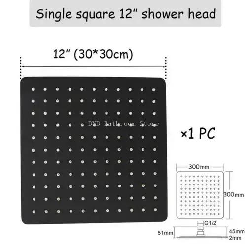 Vysokotlaká dešťová nerezová sprchová hlavice s vysokým průtokem 8" 10" 12" čtvercová konstrukce pro zvýšení tlaku lázeňská koupelnová sprchová hlavice