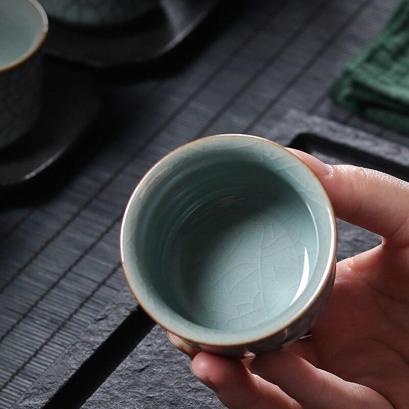 Longquan Celadon Office Teacup Ceramic Ge Kiln Ice Cracked Glaze Kung Fu Master Cup Small Tea Bowl Drinkware