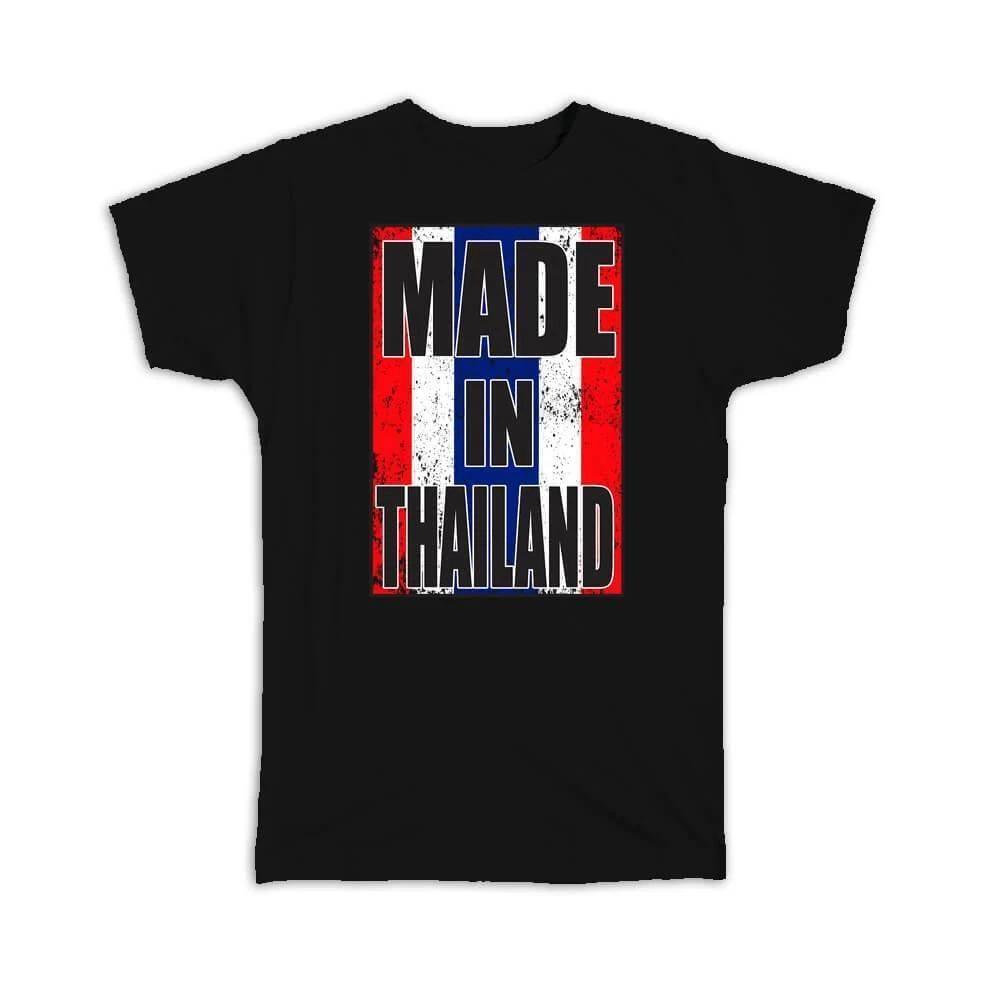 Gift T-Shirt : Made In Thailand Flag Retro Artistic Thai Expat Country S