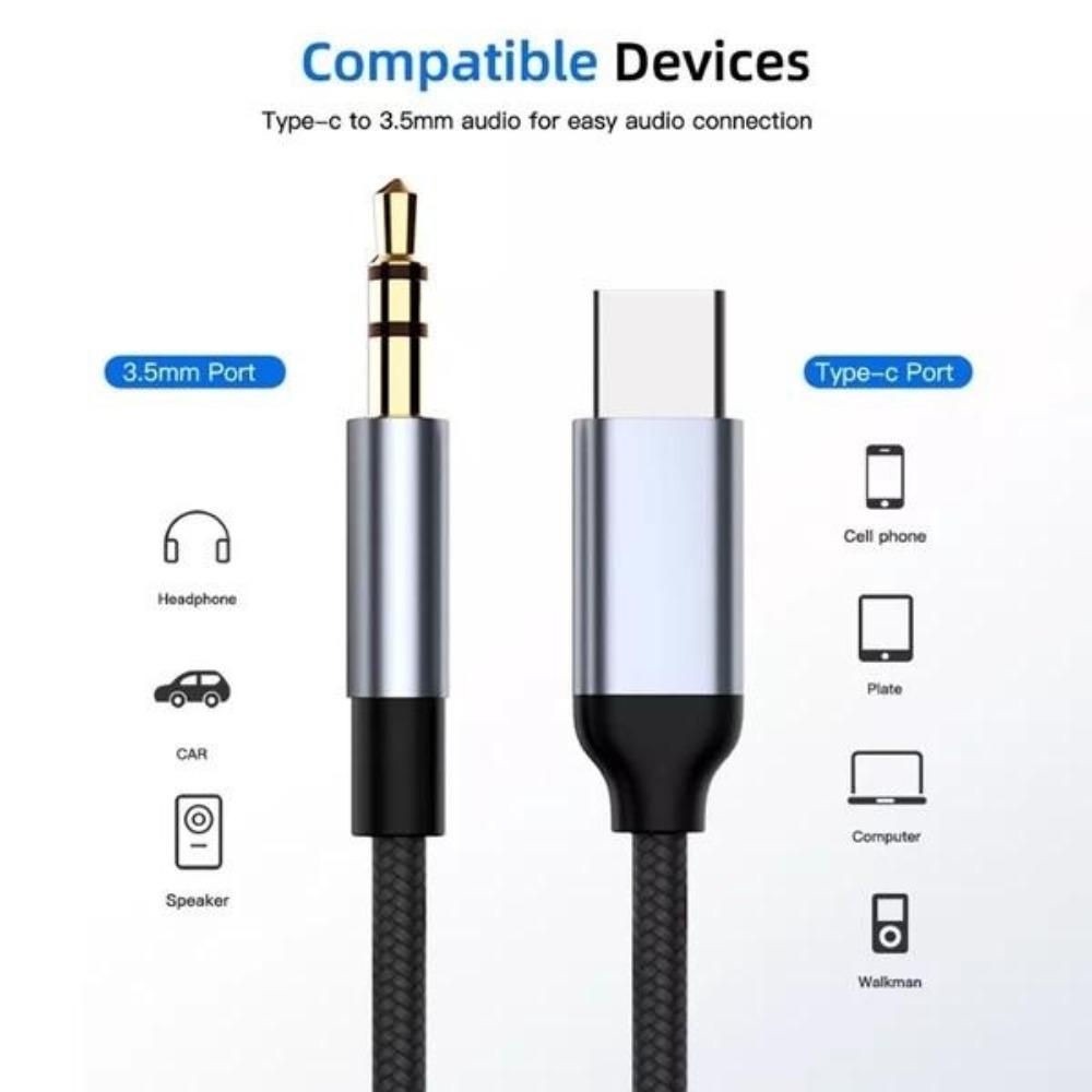 USB C To 3.5mm AUX Headphones Audio Cable Type C 3.5 Car Jack Adapter Nylon Cord Car Audio Extension Cable Plug Earphone