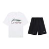 Li-Ning Graffiti Logo Print Round Neck Short Sleeve T-Shirt Casual Sports Set Unisex Tops AHSUB03-2+AKSV291-1