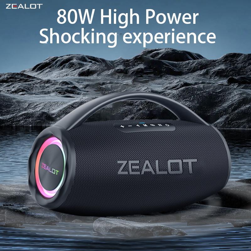 ZEALOT S97 80W Portable Bluetooth Speaker High Volume Waterproof 16000mAh Wireless TWS Subwoofer Suporrt USB/TF/AUX RGB Light.