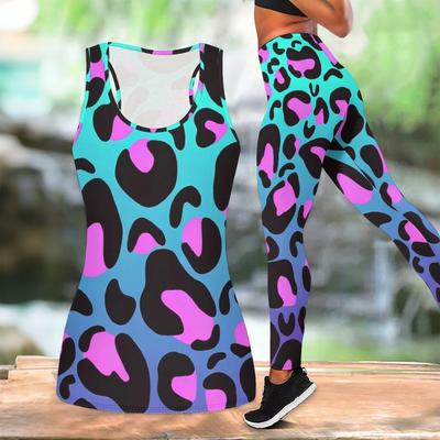 Leopard Print Yoga Outfit for Women Fashion Workout Leggings Fitness Sports Casual Yoga Set Sports Suit