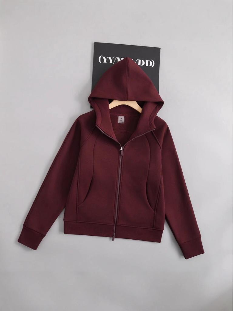 Women's Sporty Hooded Patchwork Cardigan - Solid Color, Thickened, Long-Sleeved Winter Coat