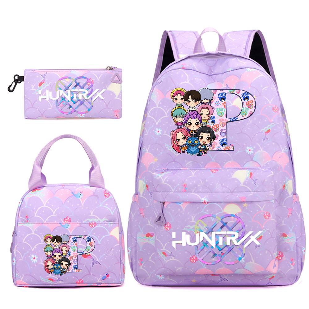 3Pcs/set 26 English Letter Kpop Printed Backpack Handbag Pencil Case for Teenger Student Girl Boy Schoolbag Kid Bookbag Large Capacity Travel Bag Gift
