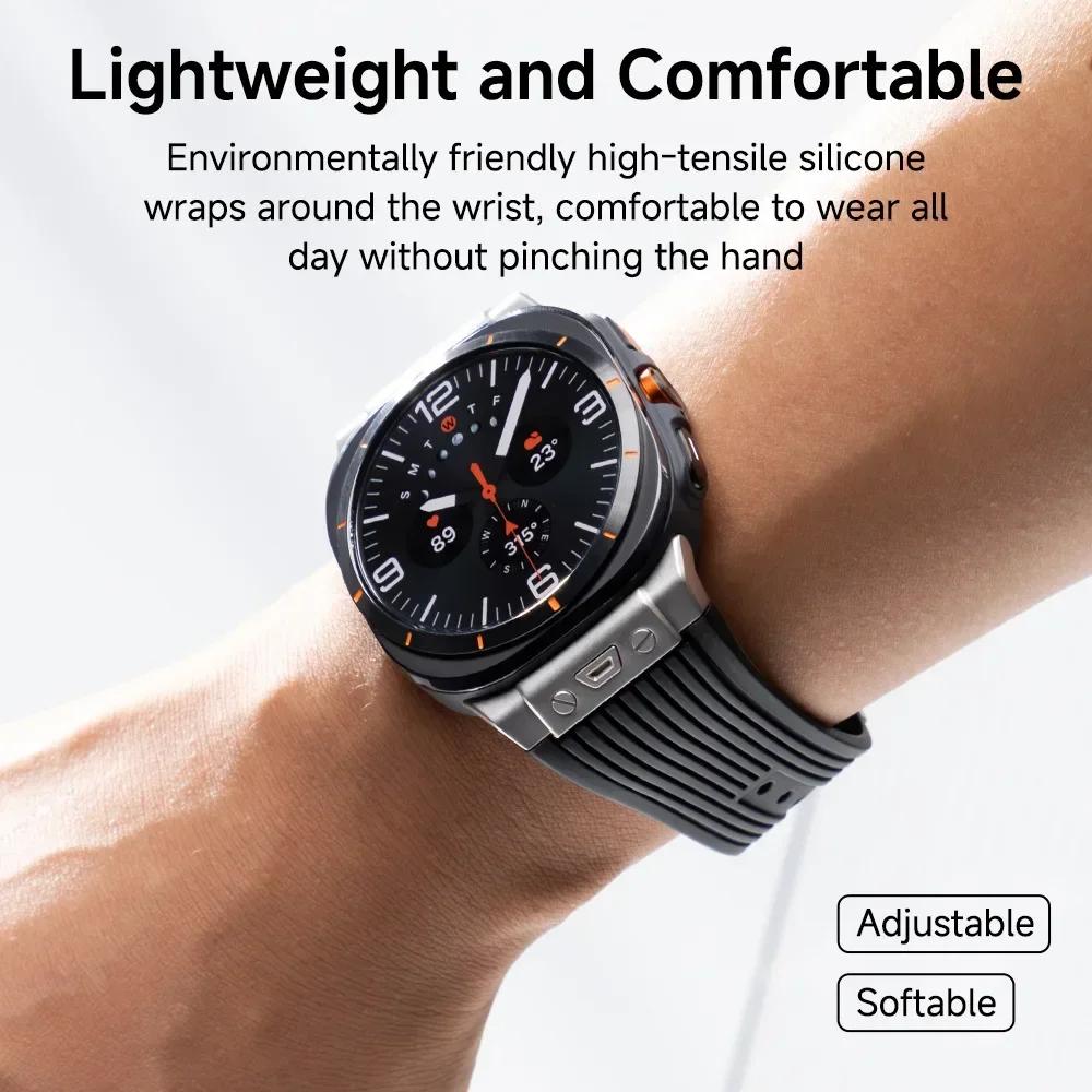 Gumowy pasek sportowy do Samsung Galaxy Watch Ultra 7 47mm Pasek męski ze stali nierdzewnej do paska Samsung Galaxy Watch 7 Ultra
