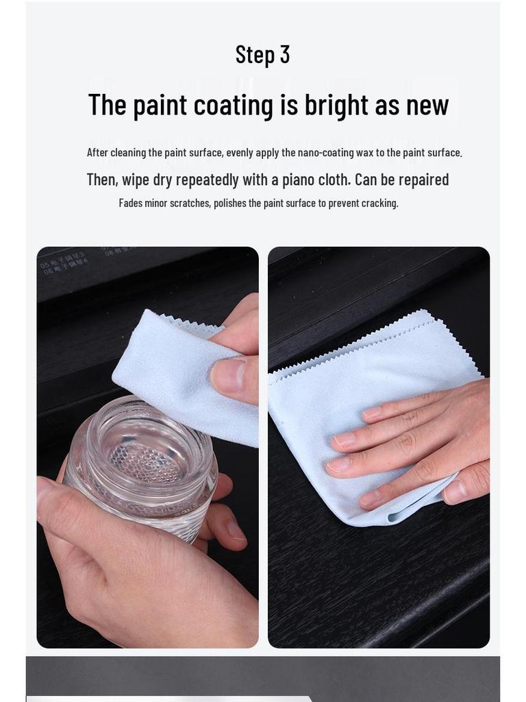 Piano Surface Care Set: Cleaner, Conditioner, Scratch Repair, Polishing Wax, Wiping Tool.