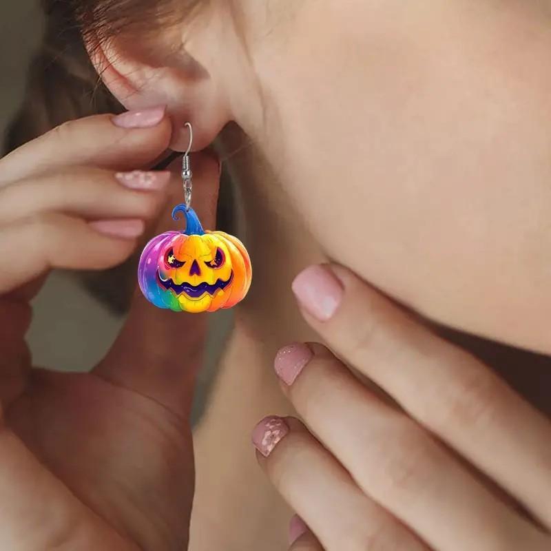 Creative Halloween Themed Colorful Pumpkin Pattern Women Acrylic Earrings For Party Fashion Accessories