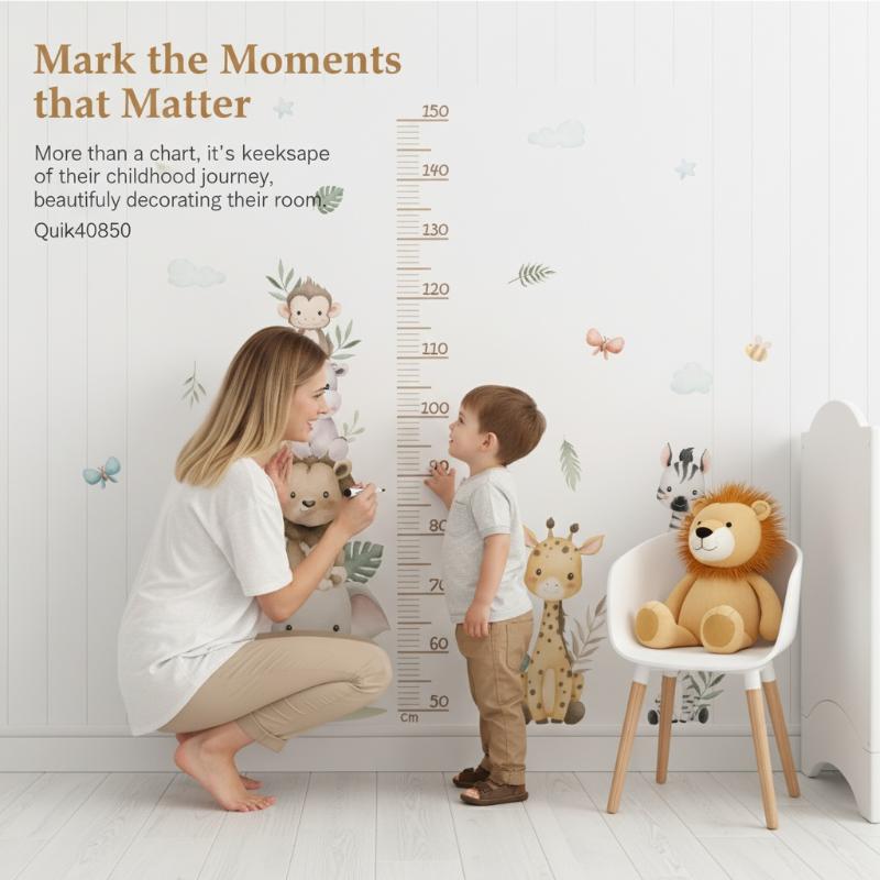 Baby Room Height Growth Chart Removable Wall Sticker Jungle Animals Ruler Decal Kids Children Bedroom Measurement Decor