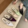 2026 Summer New Brand Women Slipper Fashion Rivet Pointed Toe Slip On Mules Shoes Soft Flat Heel Elegant Outdoor Dress