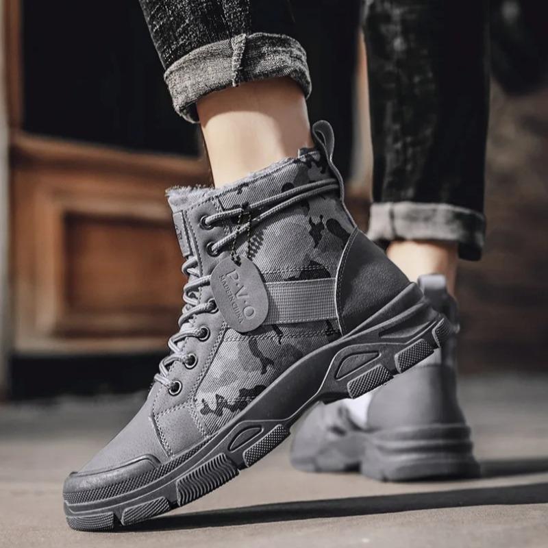 Men's Shoes Camouflage High Top Work Boots New Comfortable Sneakers Men Outdoor Hiking Shoes Men Non-Slip Lace-Up Platform Boots