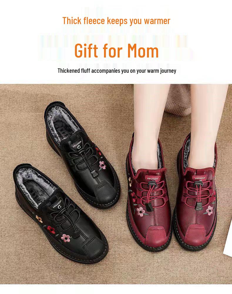 Women's Winter Non-Slip Cotton Grandma Boots - Warm, Thickened Flat-Bottom Shoes for Middle-Aged & Elderly