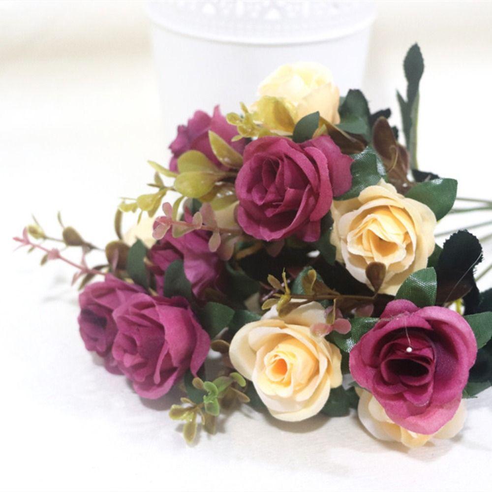 Silk Lifelike Rose Flowers Multicolor Simulation Plants Leaves Wedding Ornament