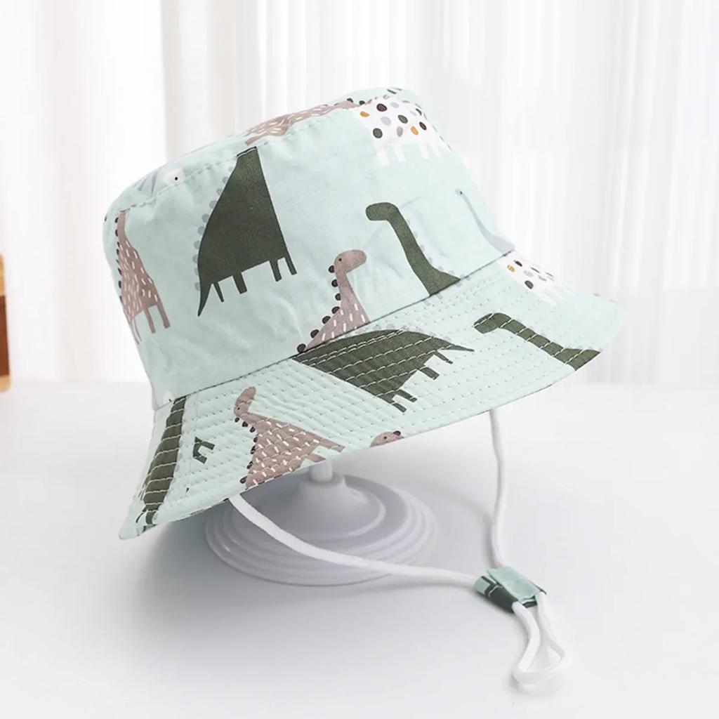 Baby Sun Hat Summer Kids Cartoon Dinosaur Print Soft Cotton Bucket Hat For Girls Boys Panama Beach UV Protection Cap Children