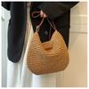 Large Capacity Straw Shoulder Bag With Zipper New Handmade Woven Bag Versatile Crossbody Bag For Women Vacation Beach Bag