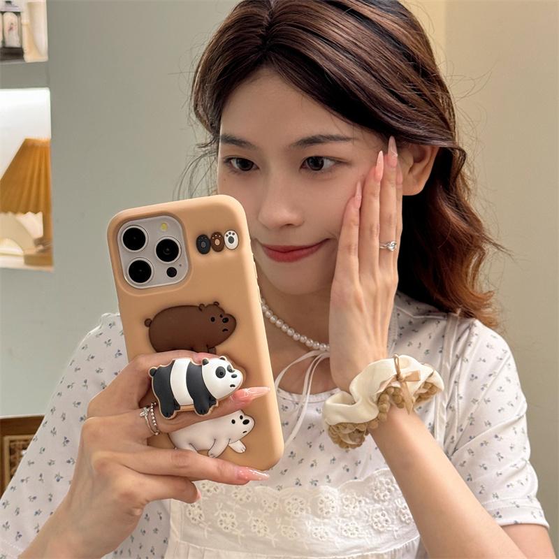 

Милый мультяшный медведь Чехол для телефона iPhone 16 15 14 Plus 13 12 11 Pro Max С подставкой Держатель Мягкий силиконовый чехол iPhone 11 Pro коричневый