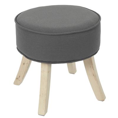 [A2266] - Gray 'Scarlett' Wooden Stool (linen) - 36x36x36cm