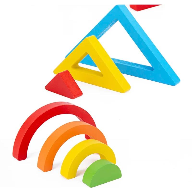 Wooden Toys DIY Assembled Rainbow Building Blocks Set Children Montessori Early Learning Stacked Balance Educational Toys